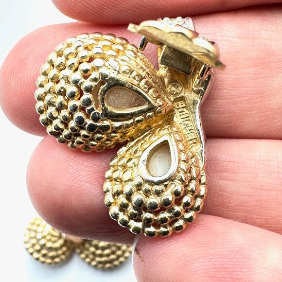 Vintage Marcel Boucher Baby Teeth Gold tone Brooch Pin Clip Earrings Signed - Picture 4 of 7